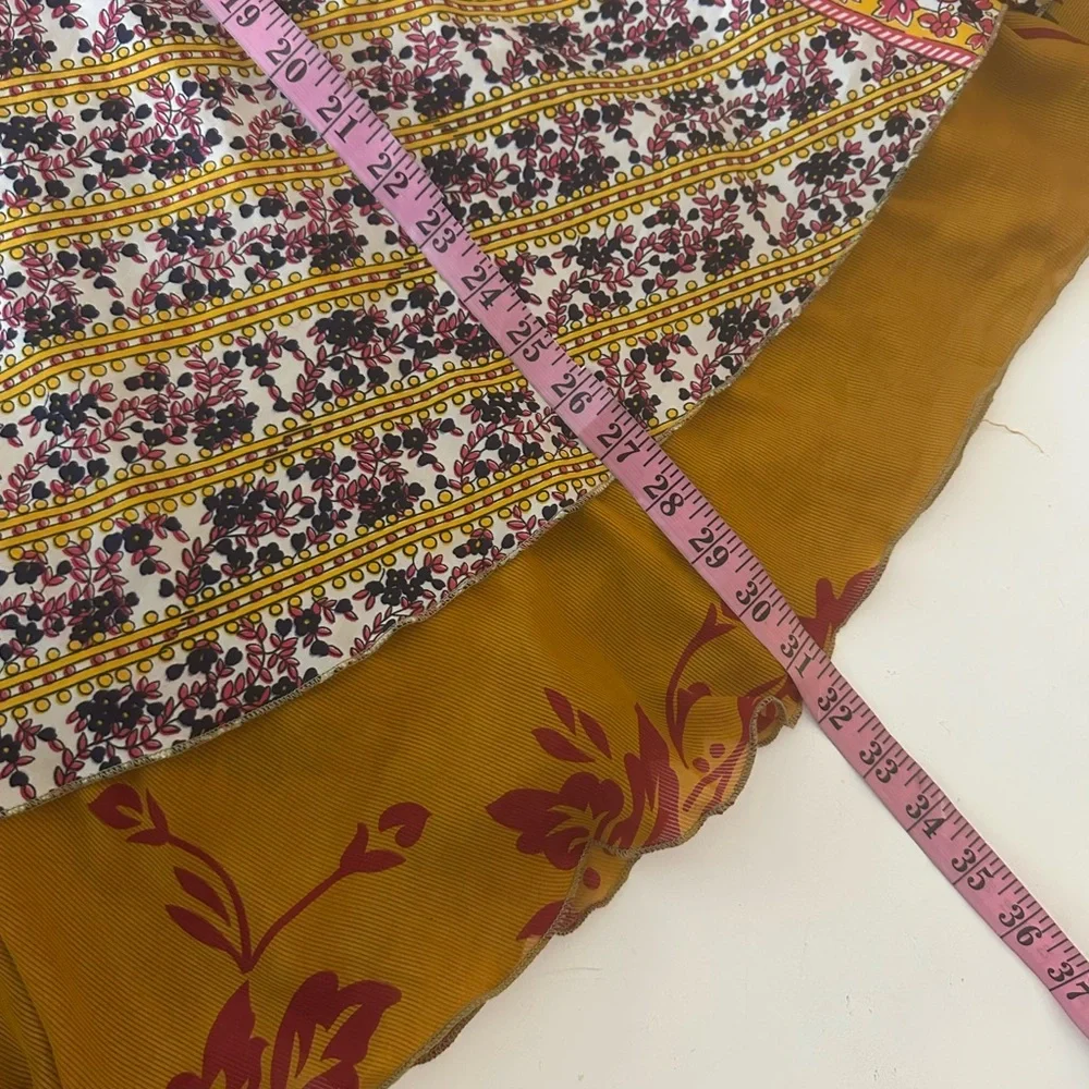 Darn Good Silk Blend Floral‎ Reversible Sari Wrap Skirt In Tea Length NWT 2-12